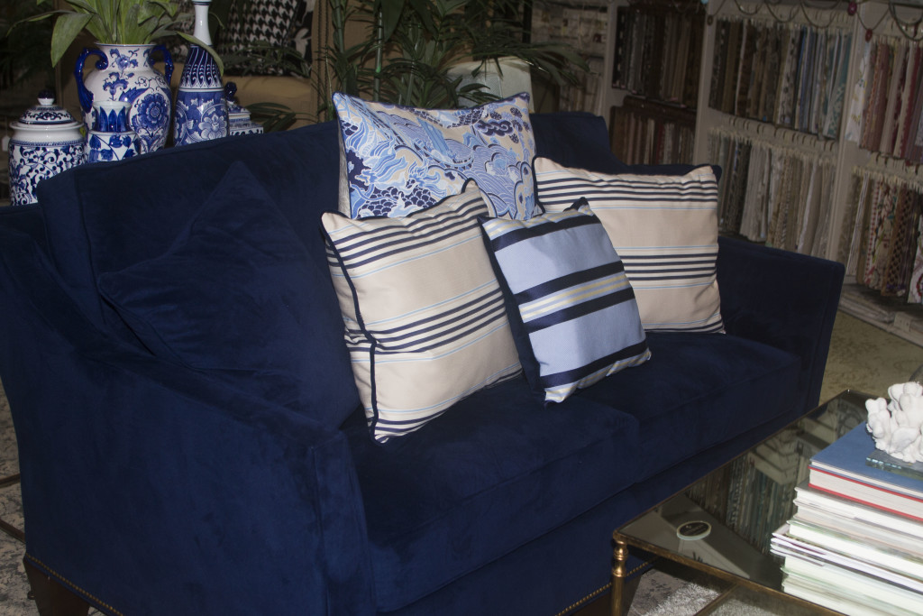 Condo Sofa Navy Blue PIllows 